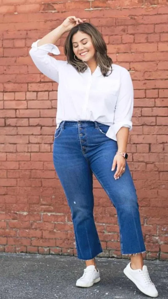casual white shirt plus size outfit