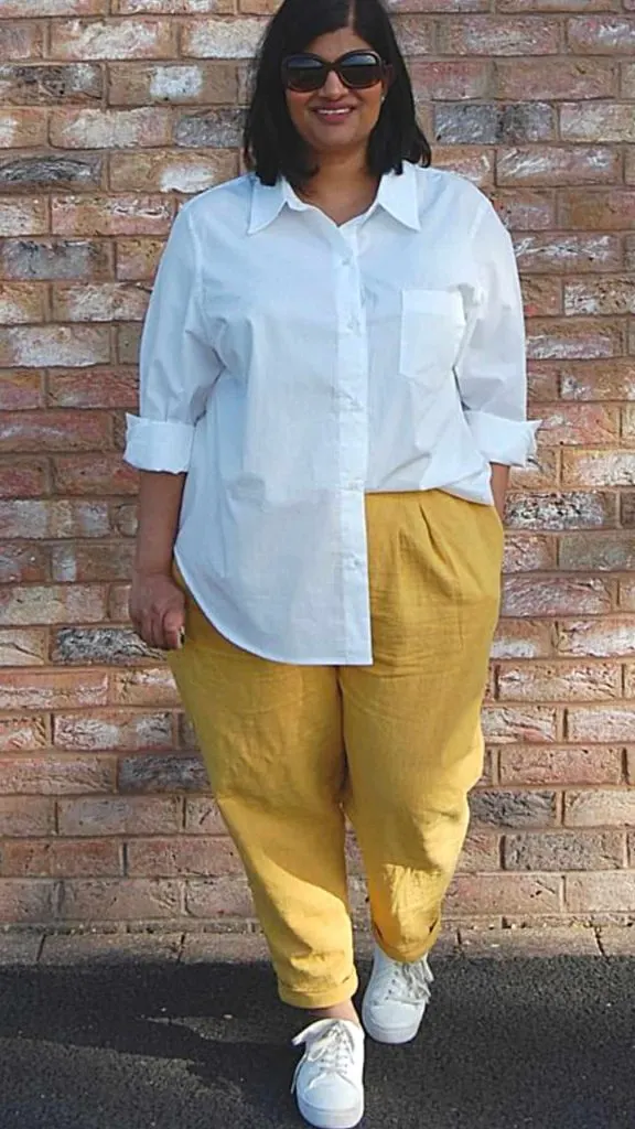 casual white shirt plus size outfit
