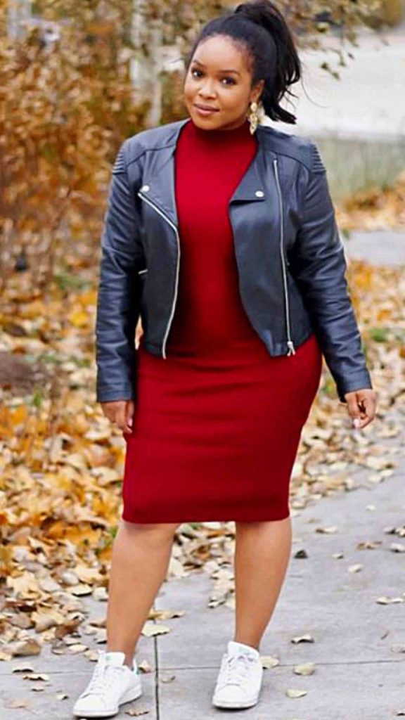 plus size cropped jacket with sneakers