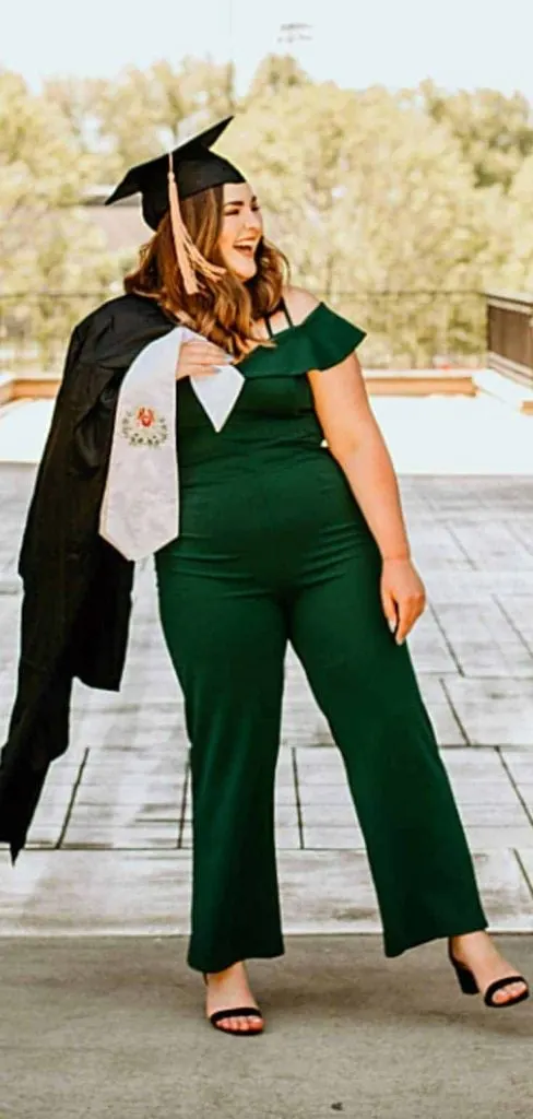 green jumpsuit plus size graduation outfit