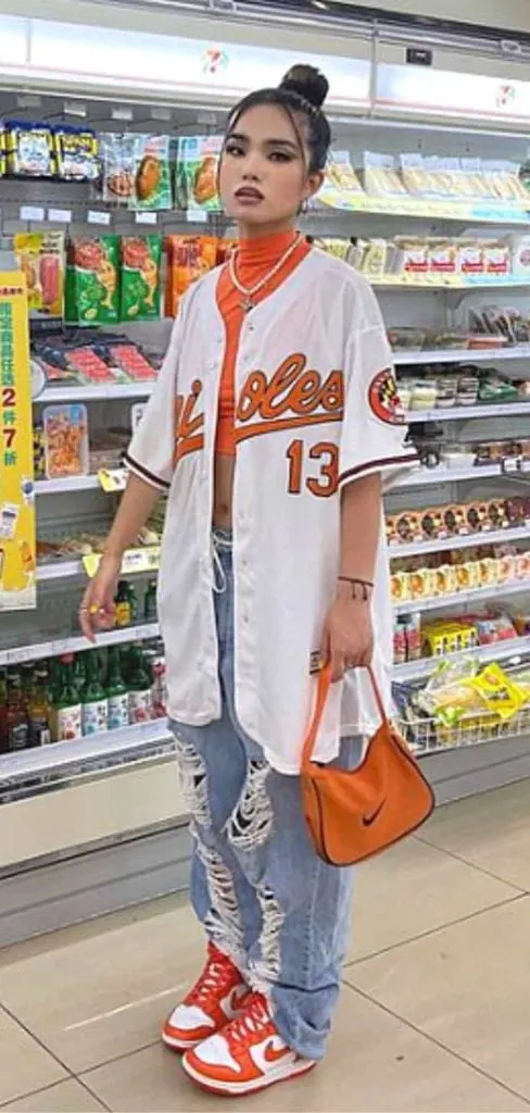 baseball jersey on women outfit｜TikTok Search