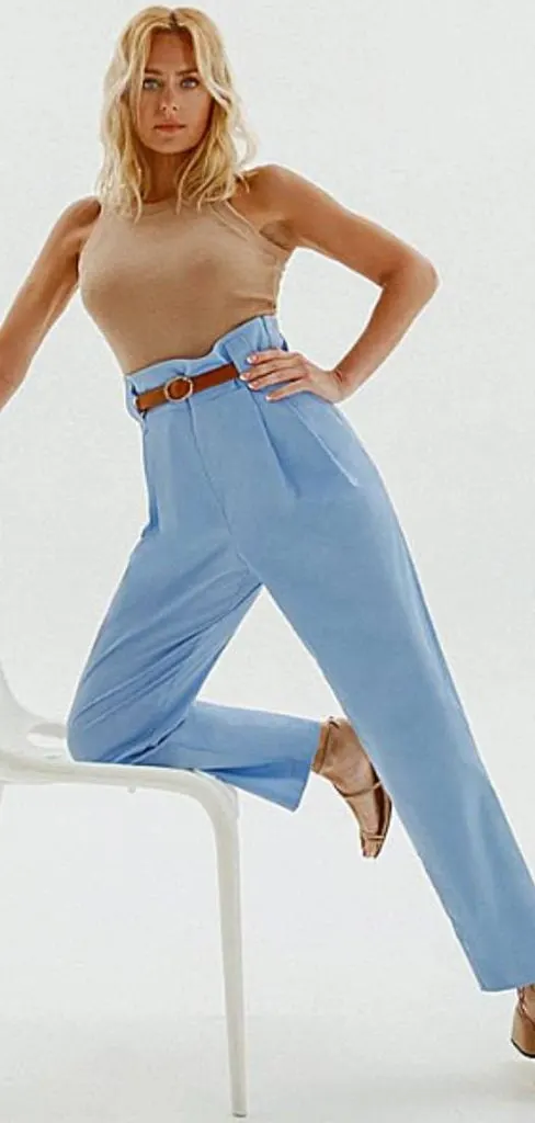what to wear light blue pants outfit