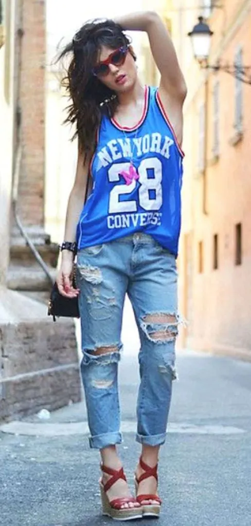 basketball jersey with jeans