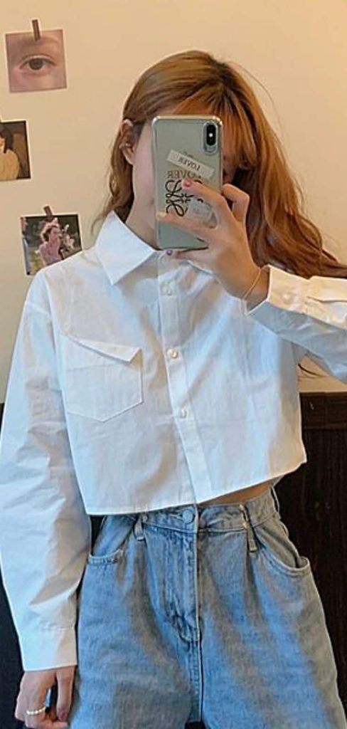 cropped button down shirt jeans