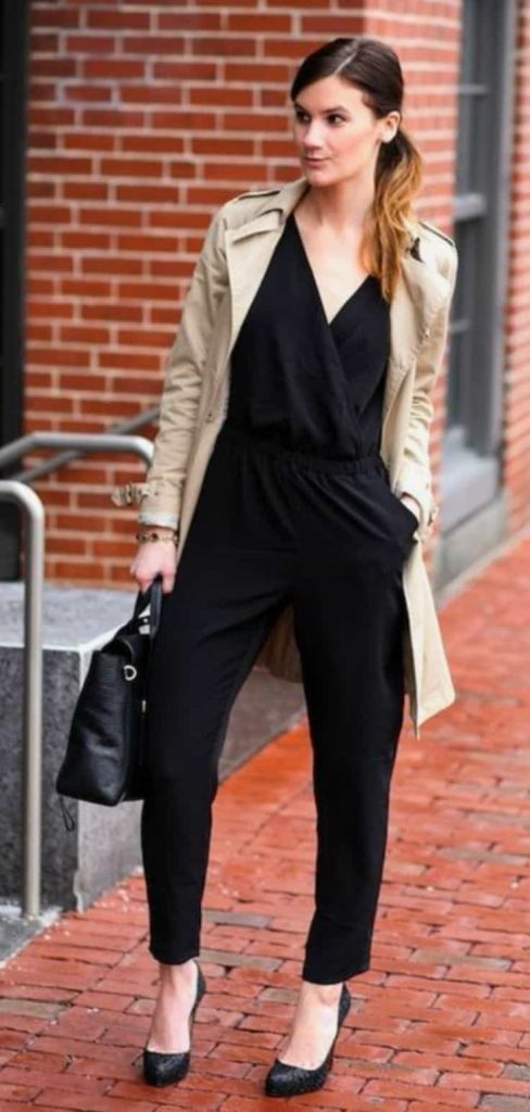 trench coat and jumpsuit