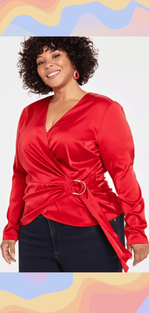 plus size satin red top