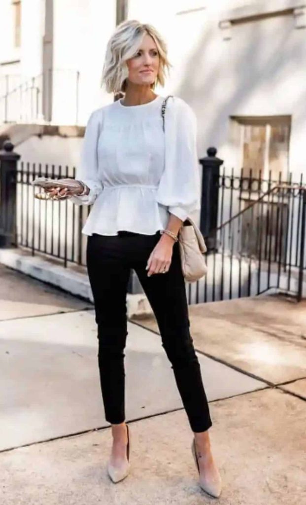 peplum top black jeans outfit