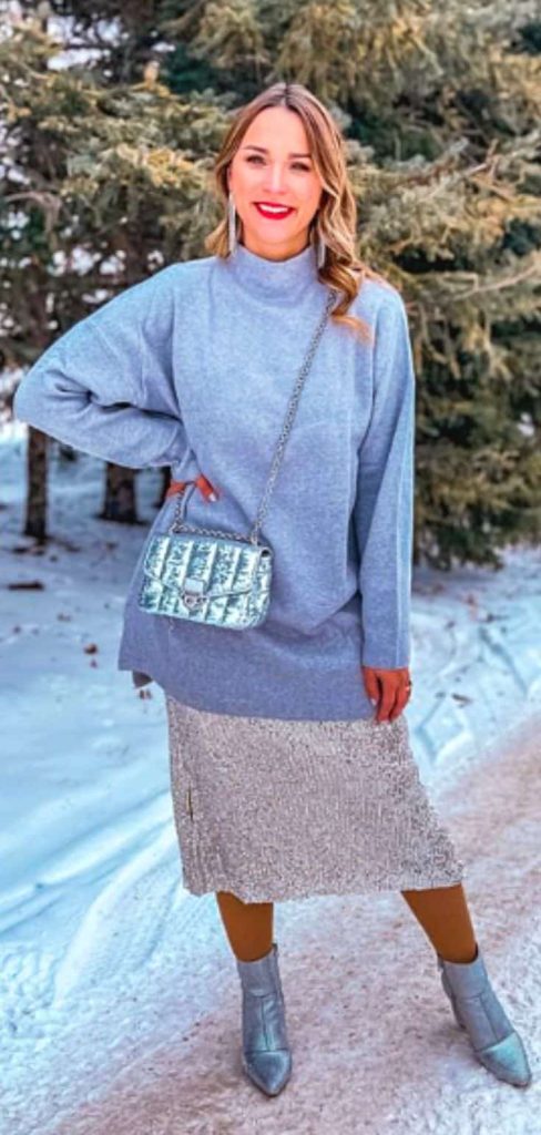 sequin dress winter outfit