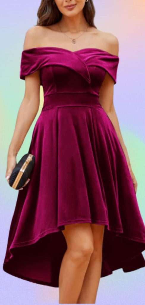 off-shoulder velvet dress outfit