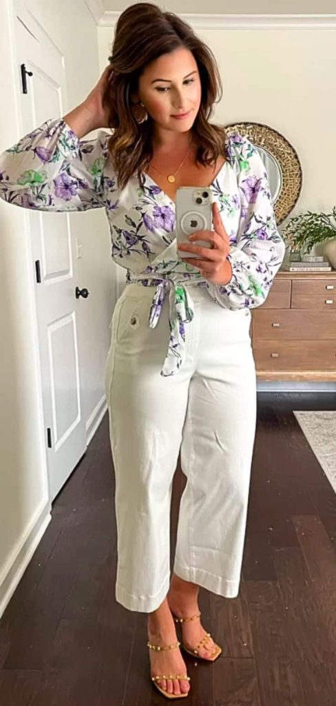 WHITE JEANS floral top outfit