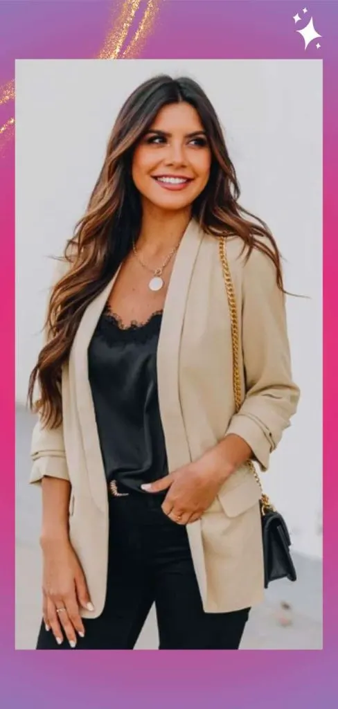 blazer and low neck top