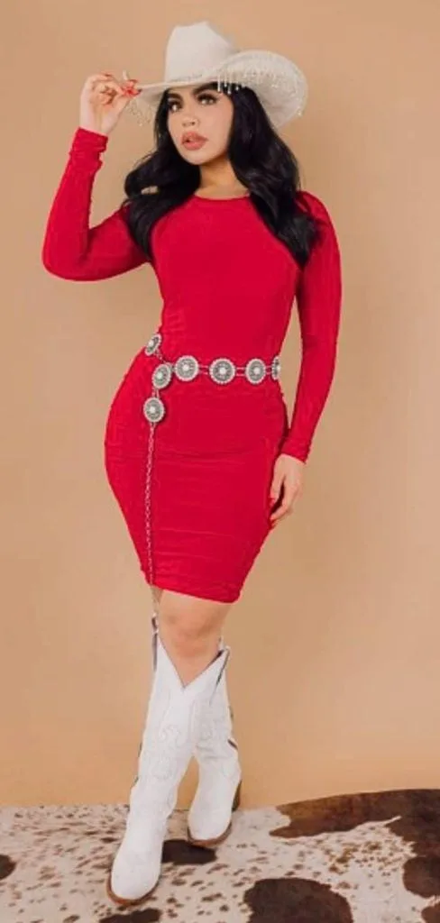 red dress and white boots outfit