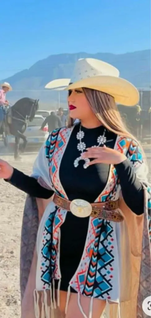 Aztec poncho mexican cowgirl