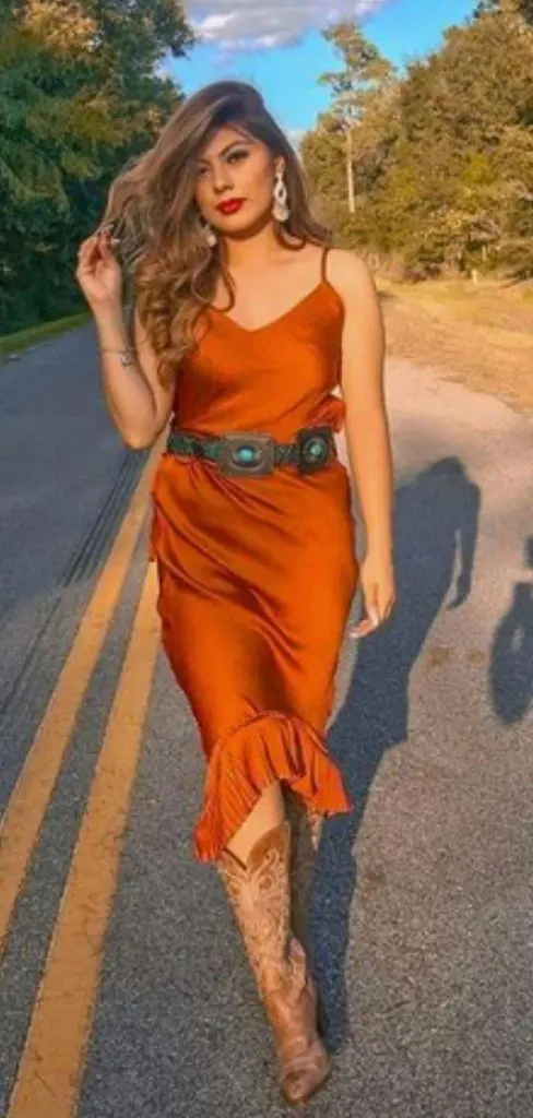 Mexican cowgirl satin dress outfit