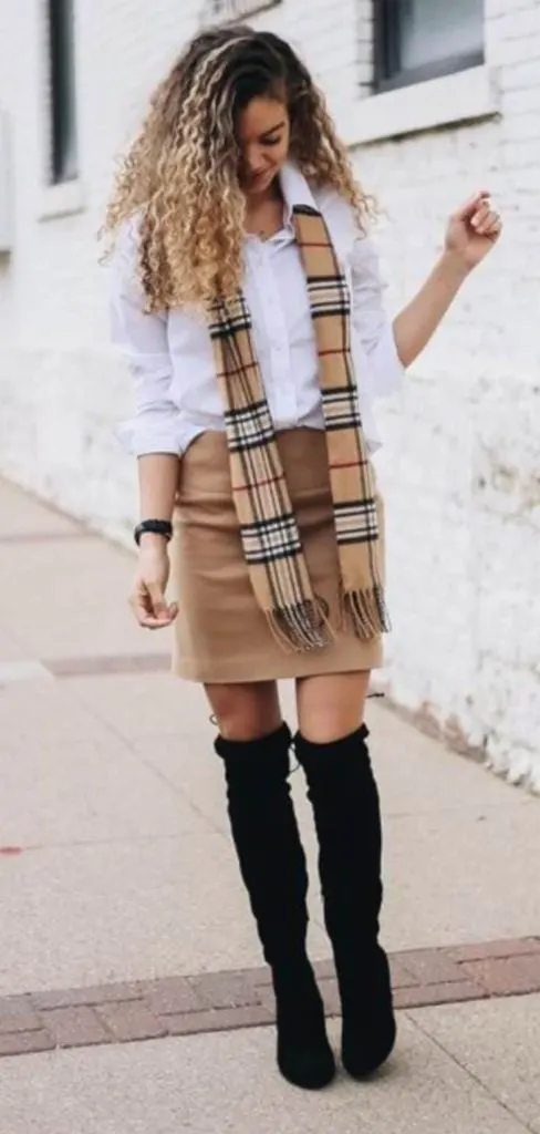 burberry scarf thigh high boots