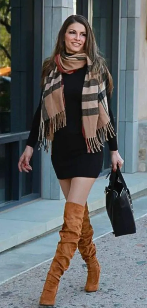 thigh high boots burberry scarf
