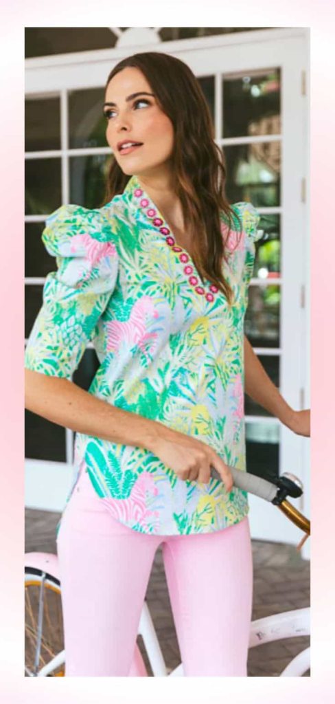 colorful print blouse for summer wedding