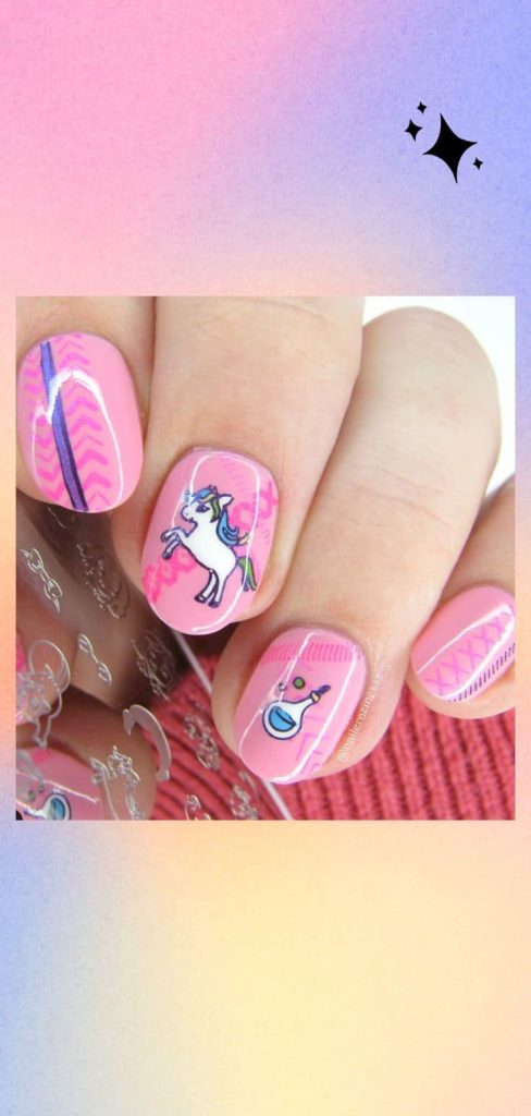 Pink Unicorn nail art