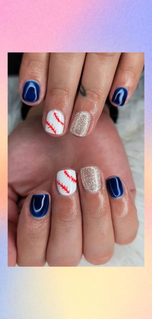 Baseball glitter nails