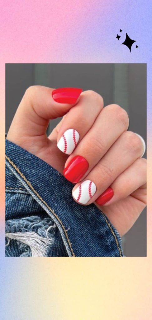 Red baseball nail art
