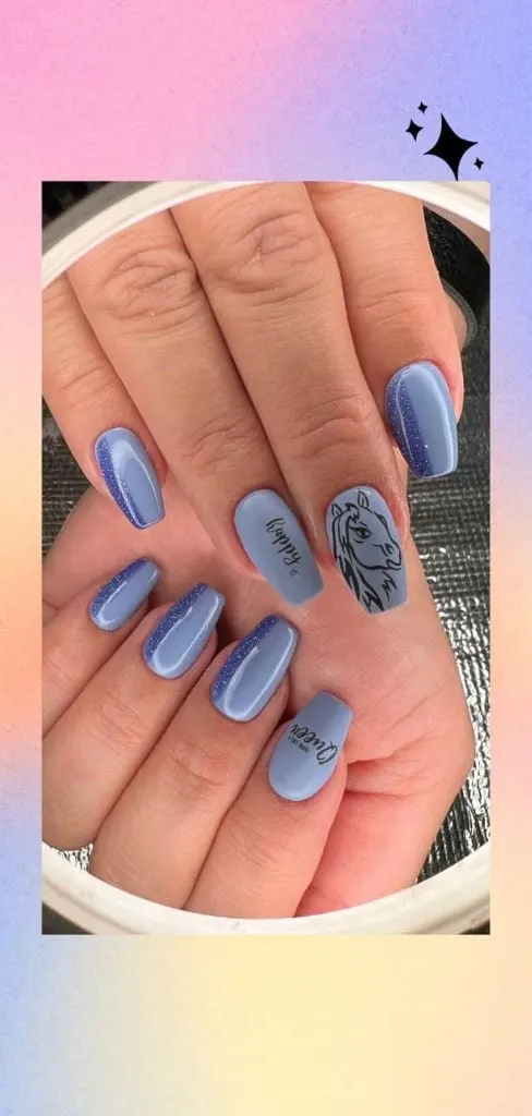 Muted blue horse nail design