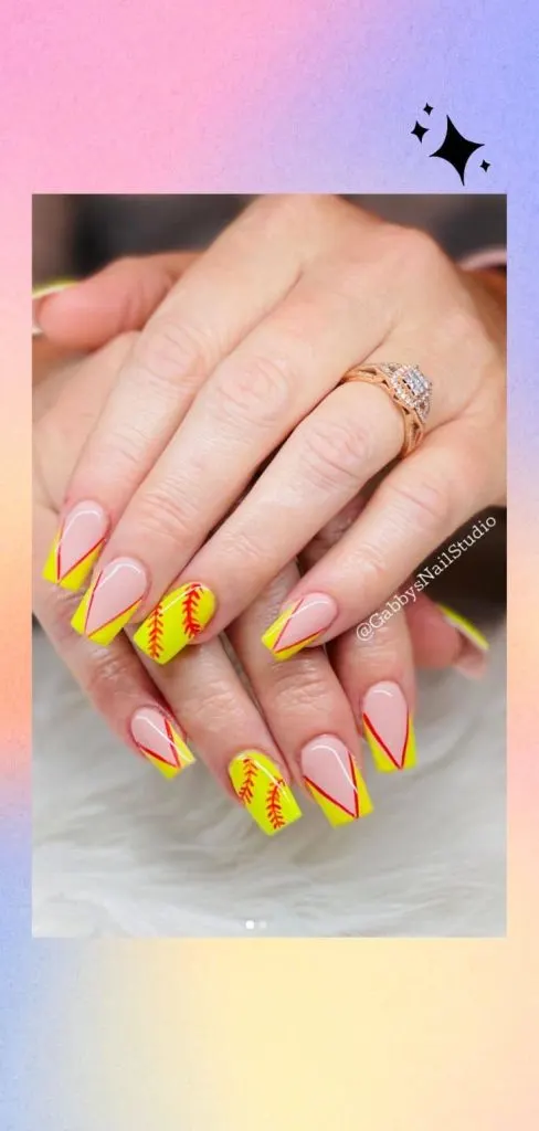 Yellow Softball Acrylic nail design