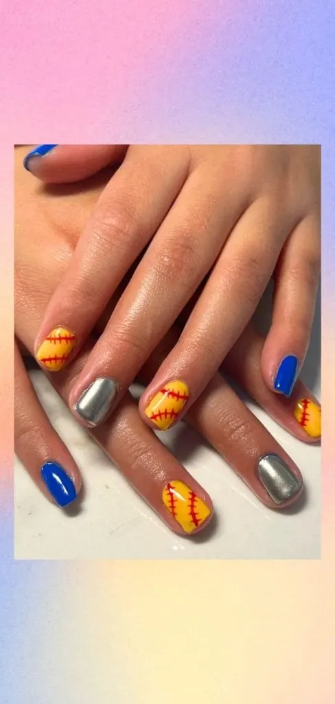 metallic softball nail design