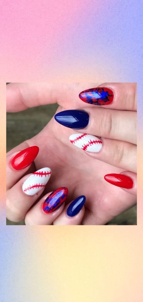 classic red white blue baseball nail design