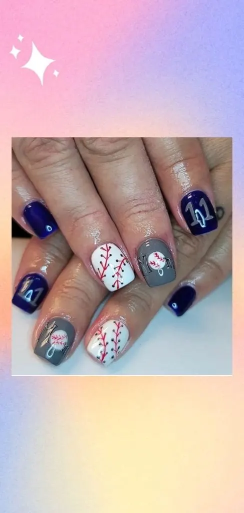 Baseball mom nail design