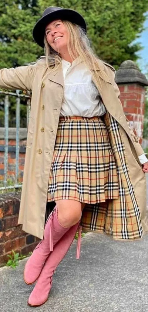 Burberry midi skirt outfit trench coat
