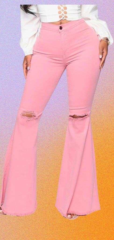 pink flared jeans concert outfit idea