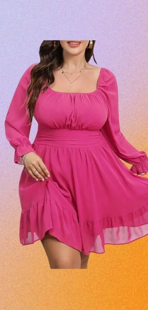 plus size pink square neck dress