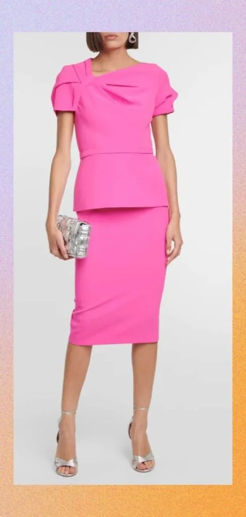 bright pink asymmetrical peplum with sleeve dress